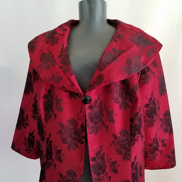 Le Bos Black and Red Floral One Button Jacket Sz18 - Picture 2 of 8